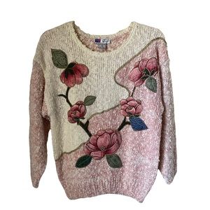 Vintage Lindsey Blake Medium Floral Print Sweater Cottagecore Grandma Ch…